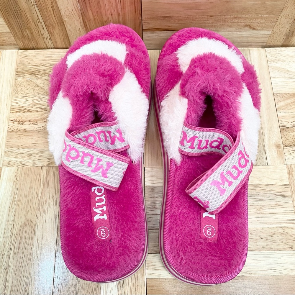 Mudd Stormy Fuchsia/White Fuzzy Elastic Slingback… - image 8